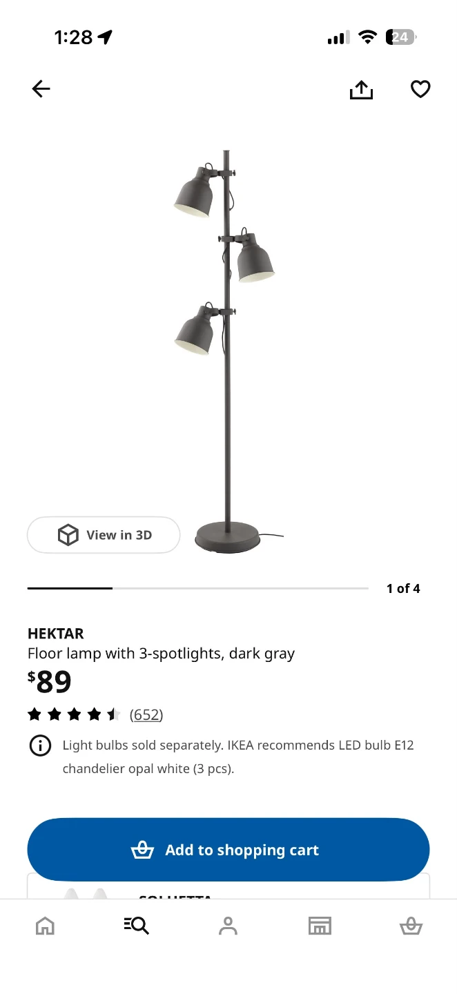 IKEA Hektar Floor Lamp with 3 Spotlights - Dark Gray