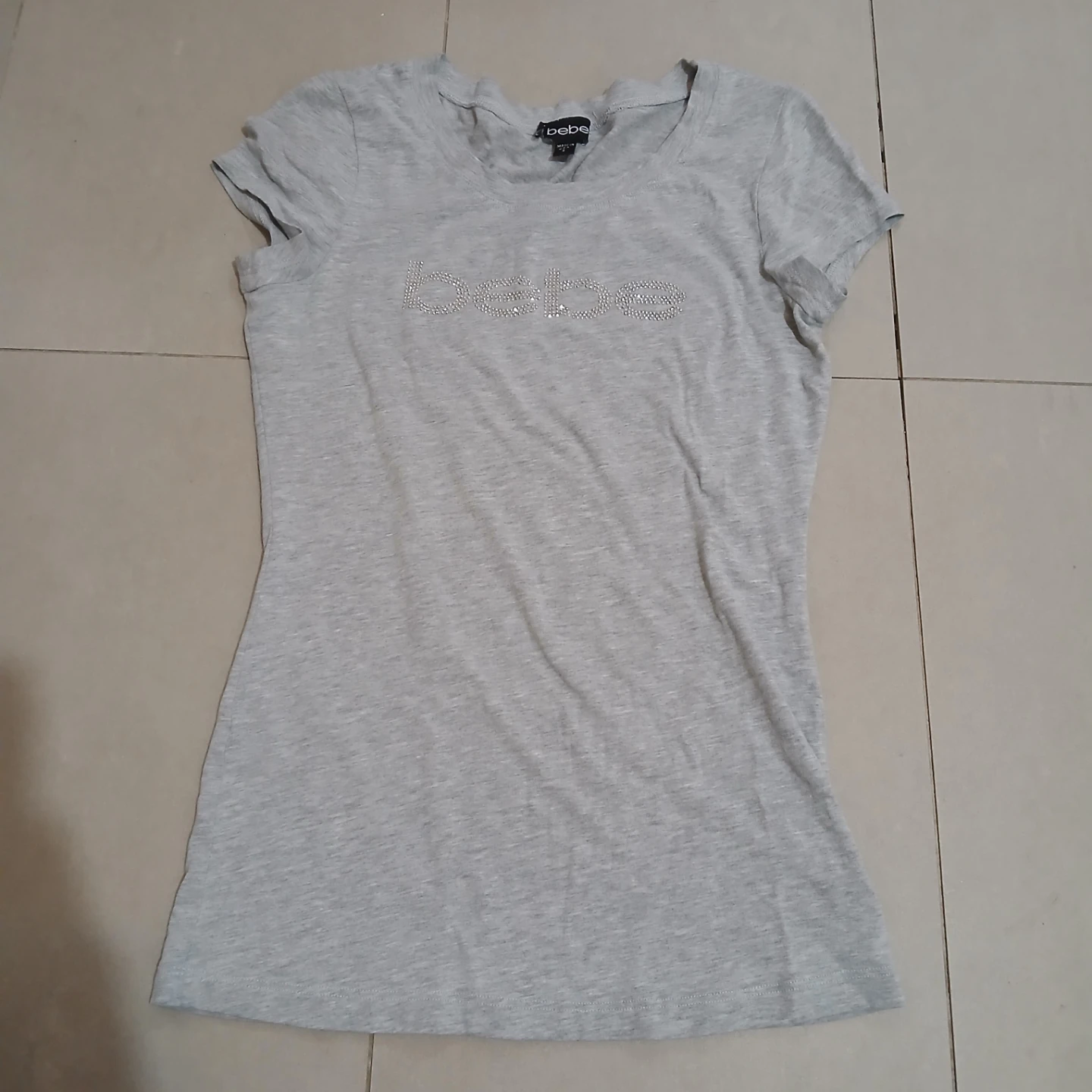 Y2K Bebe Grey Rhinestone Logo T-Shirt - photo 2