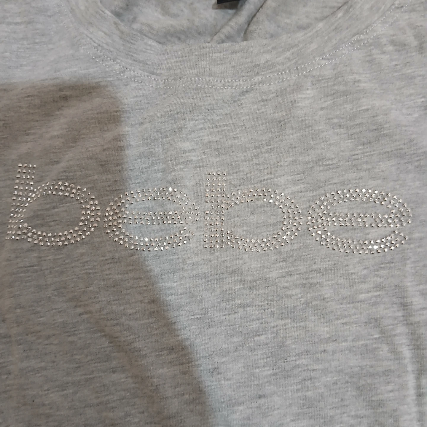 Y2K Bebe Grey Rhinestone Logo T-Shirt - photo 3