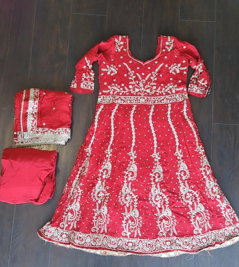 Red Embroidered Anarkali Suit with Dupatta