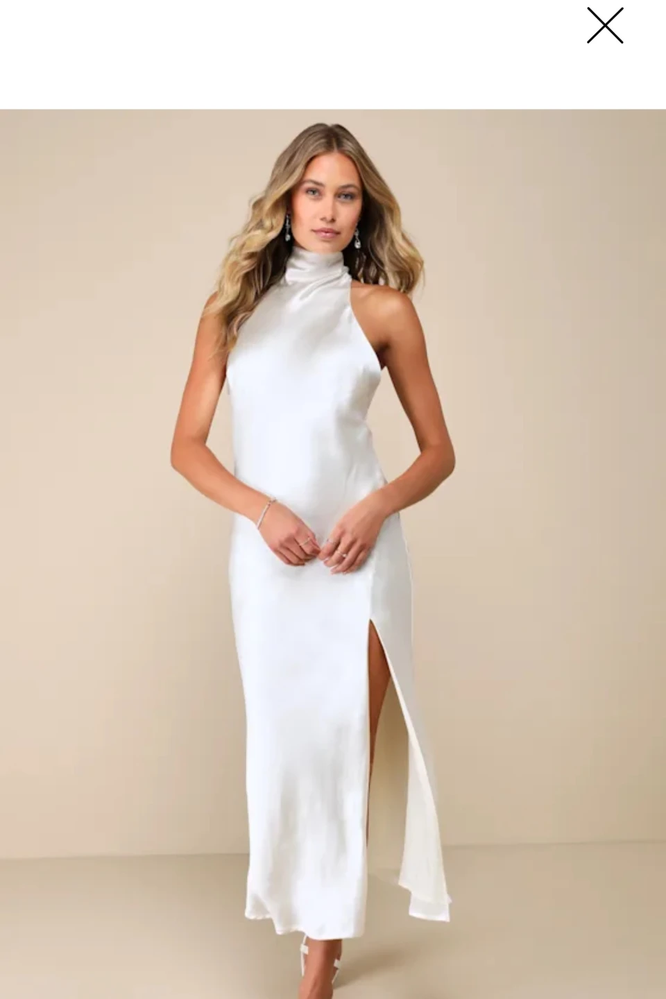 Lulus off-white Satin Halter Maxi Dress (M) with High Slit ⚽️ - photo 2