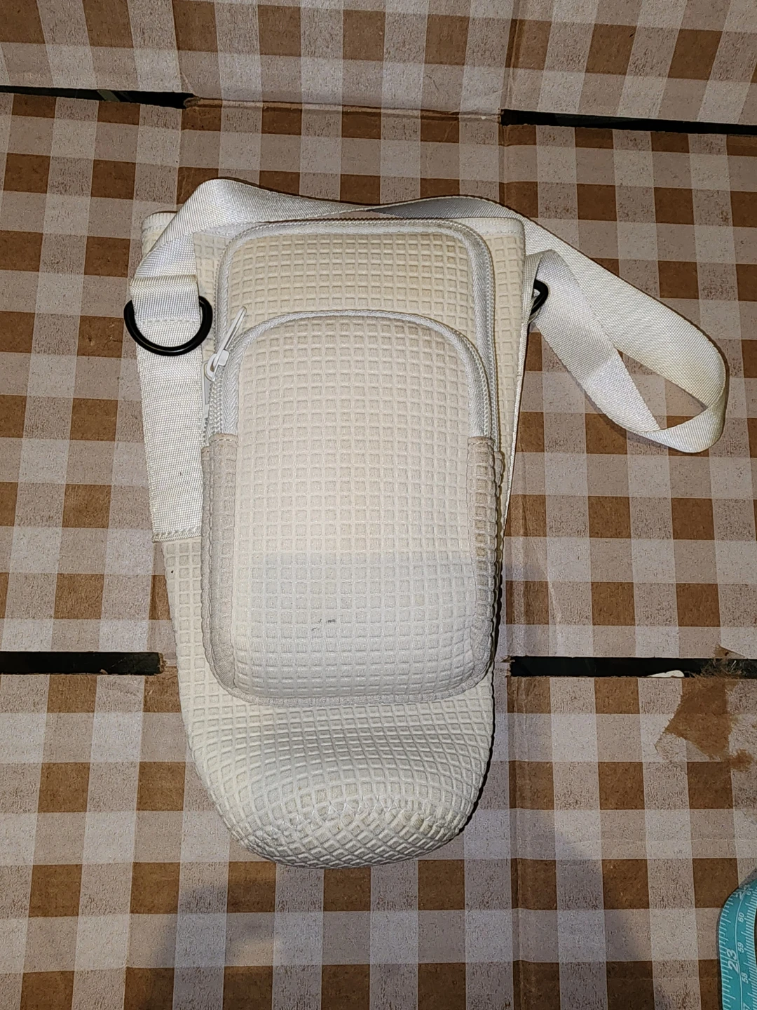 Cream Waffle Knit Sling Bag with Front Zip Pockets - photo 3