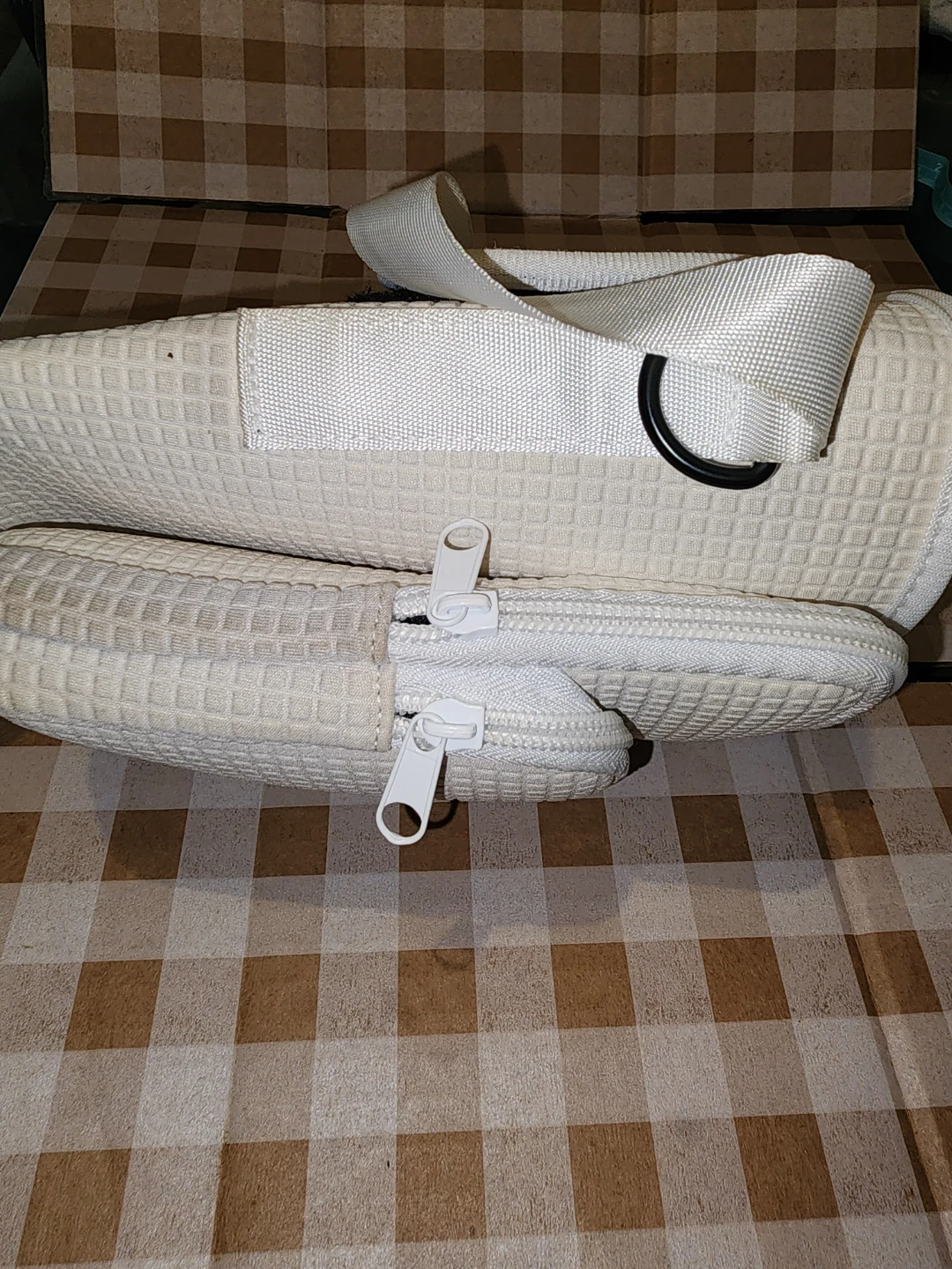 Cream Waffle Knit Sling Bag with Front Zip Pockets - photo 5