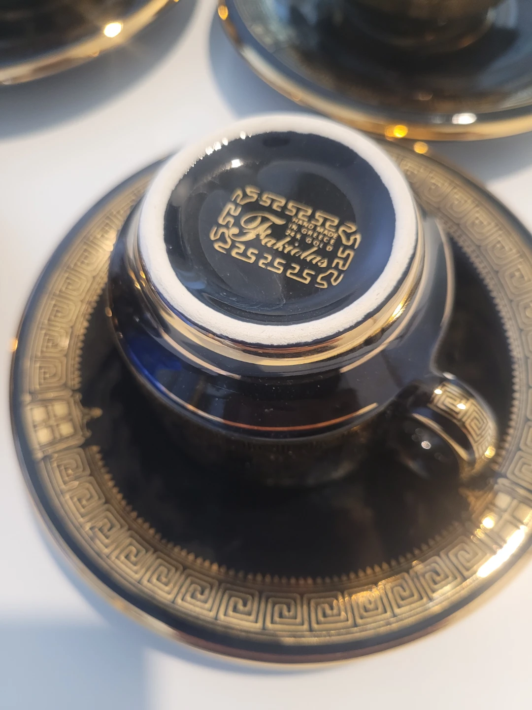 Greek teacup and saucer set handmade- black & gold - photo 4