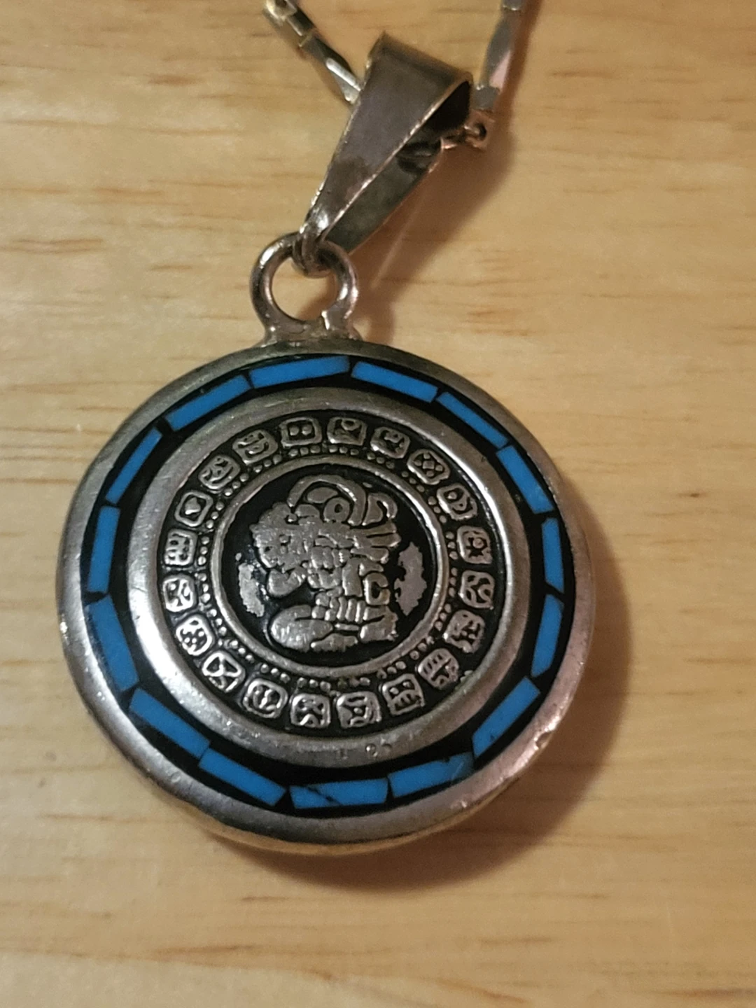 Sterling Silver Aztec Calendar Pendant Necklace - photo 2