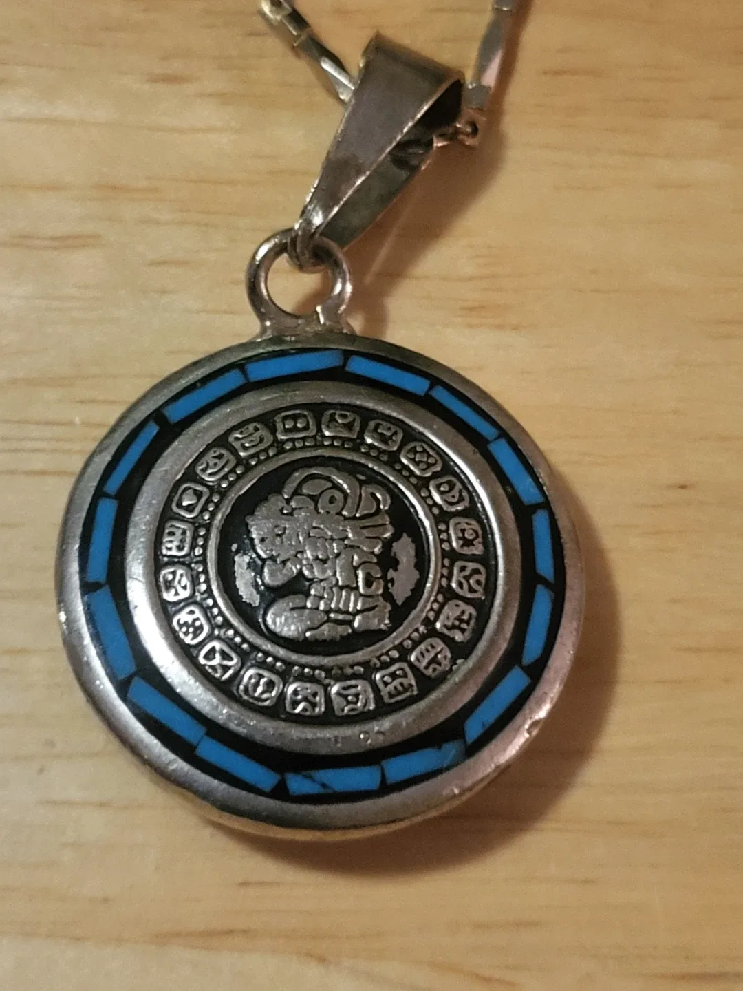 Sterling Silver Aztec Calendar Pendant Necklace - photo 2