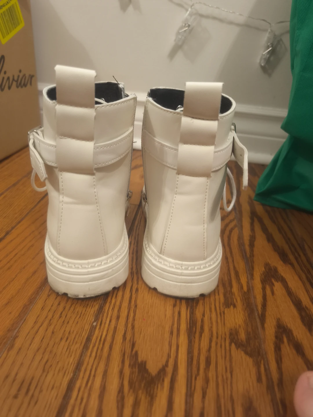 White Lace-Up Combat Boots with Buckle - photo 3