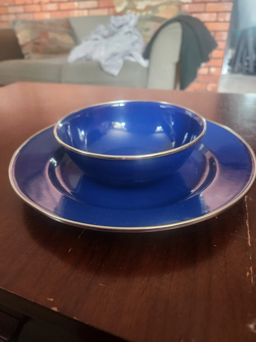 Blue with silver trim Bowl and Plate Set