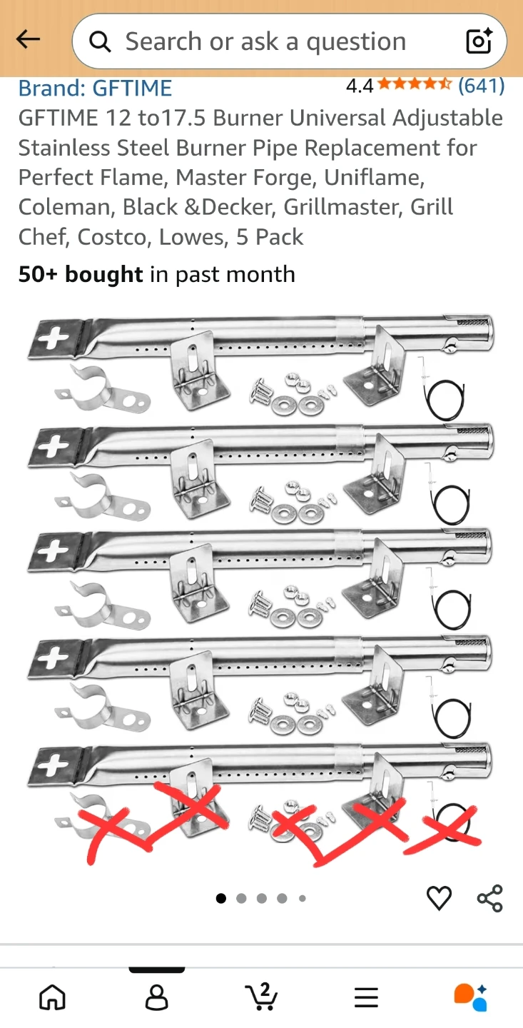 5 Pack Universal Stainless Steel BBQ Burner Pipes