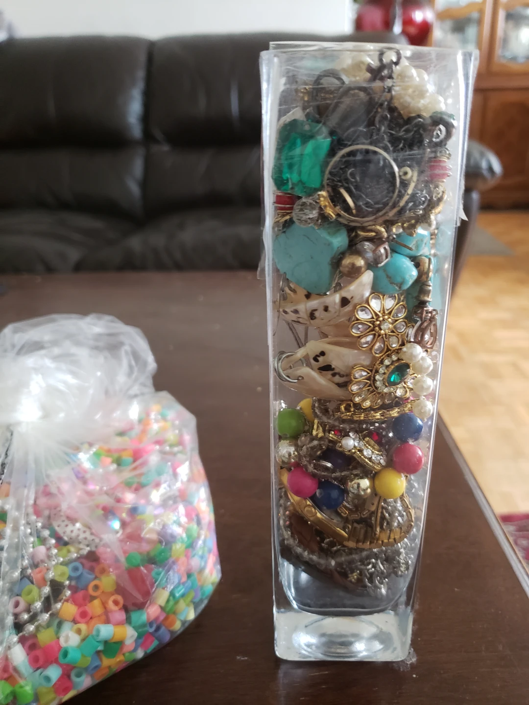 Assorted Costume Jewellery Lot in Glass Vase
