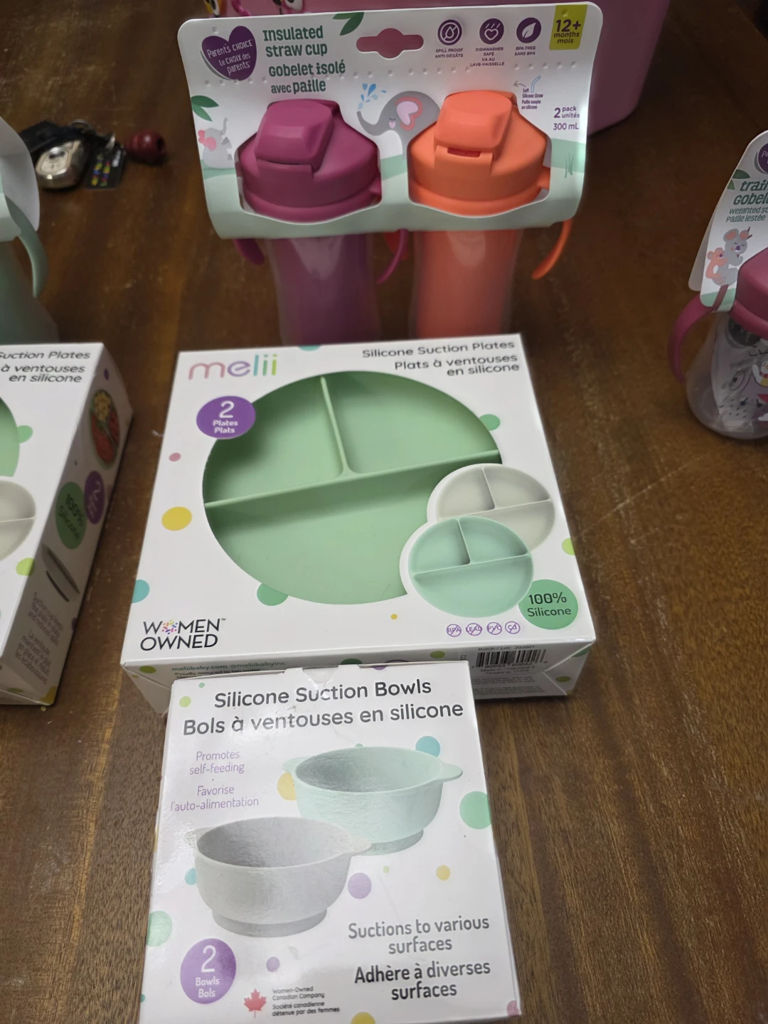Melii Silicone Suction Bowls, plates & 2 insulated straw cups