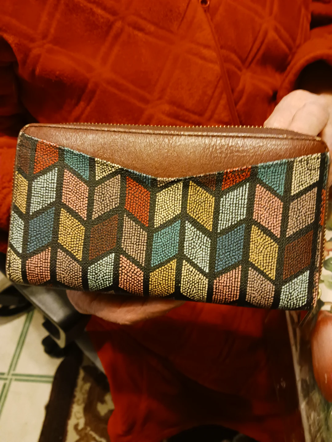Fossil Zip Around Wallet - Geometric Pattern