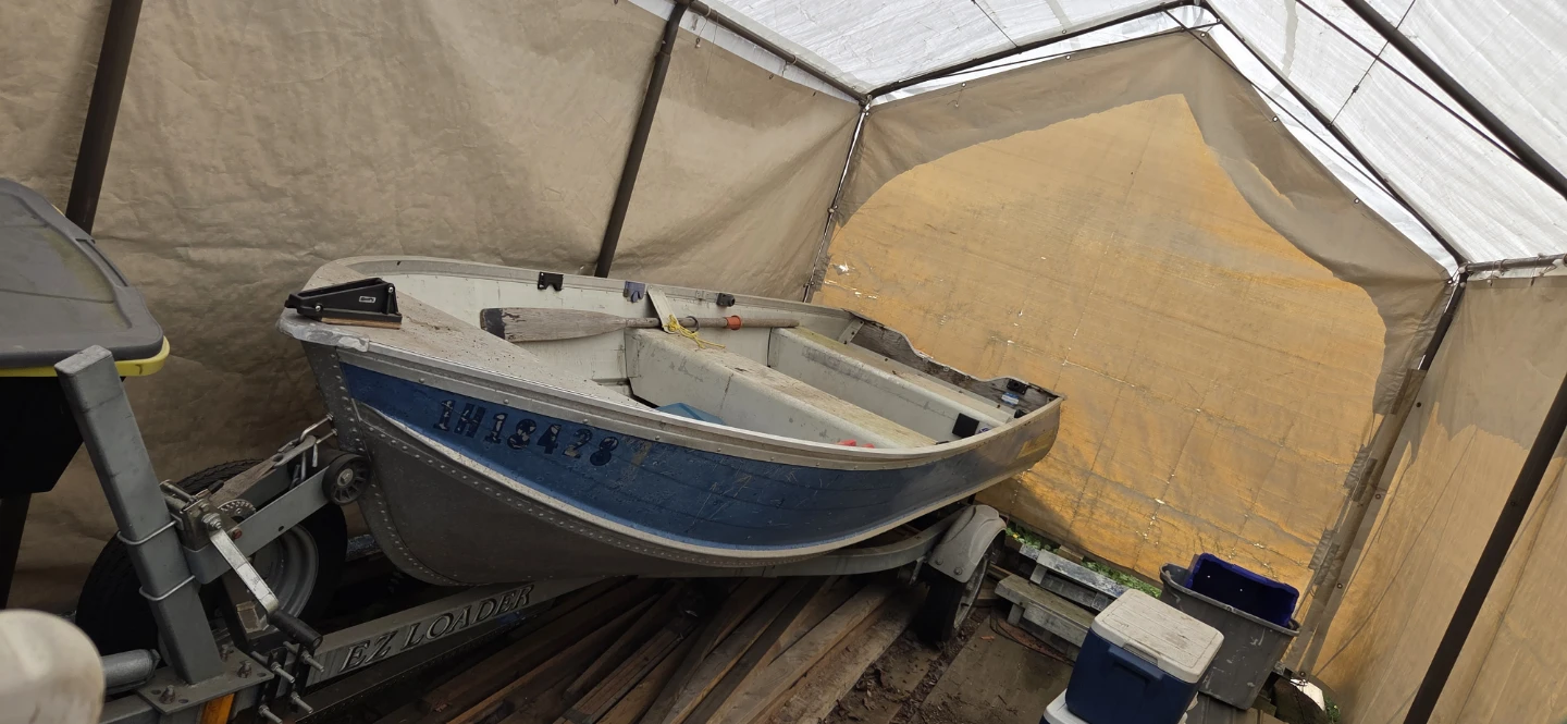 14 ft Harbercraft Boat, Tent, ez load trailer 2 motors and more