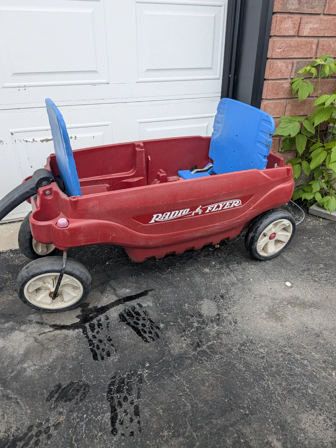 Red Radio Flyer Wagon with Blue Seats