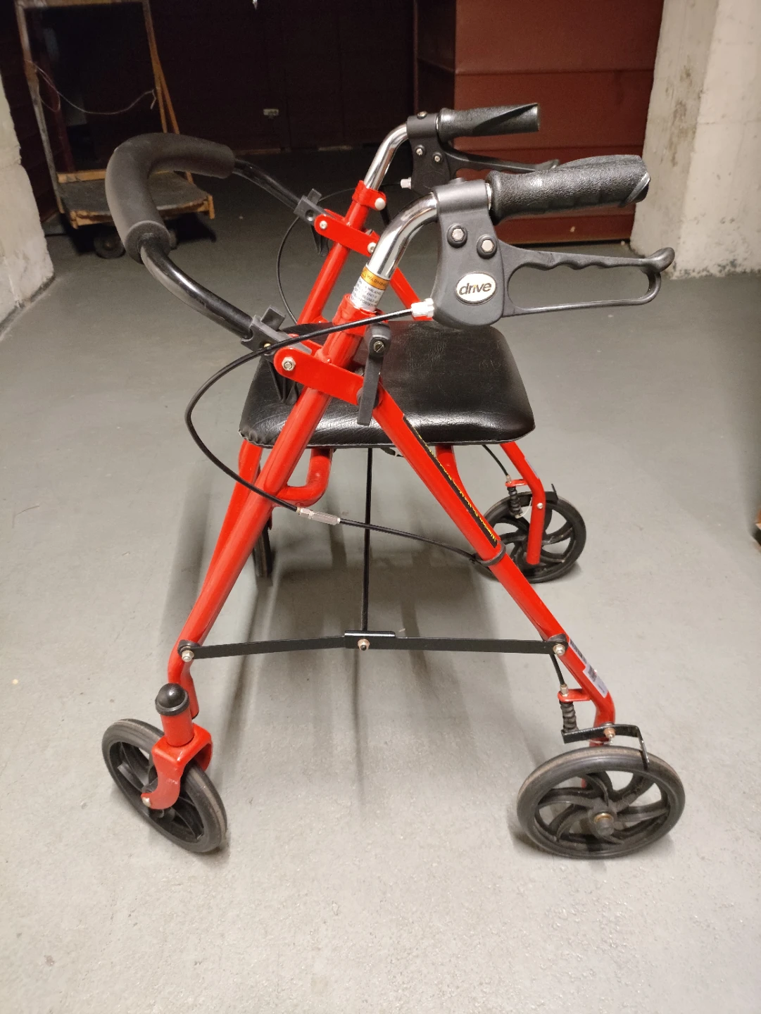 Drive Medical Red 4-Wheel Walker with Seat