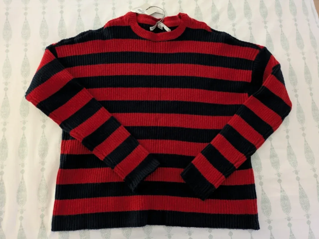 ONLY Red and Blue Striped Knit Sweater