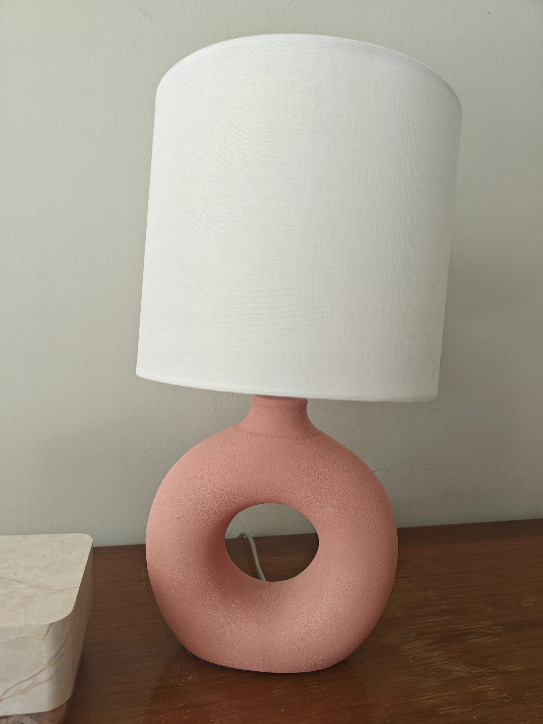 Pink table lamp - donut table lamp with white shade