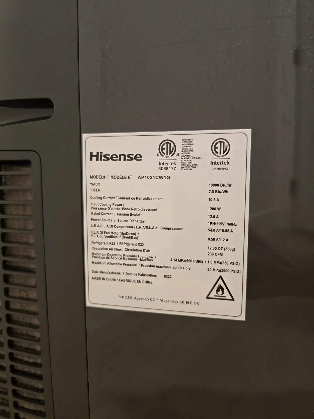 Hisense Portable Air Conditioner AP1021CW1G - photo 4