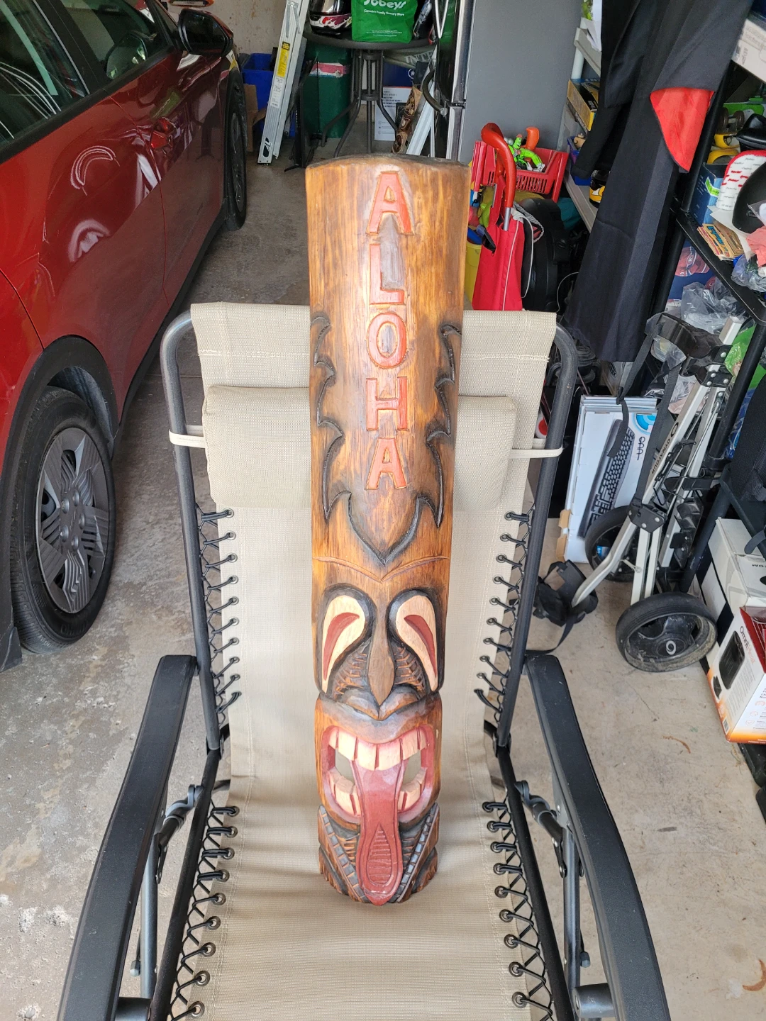 Wooden Tiki Mask 40 inches high with ALOHA Carving