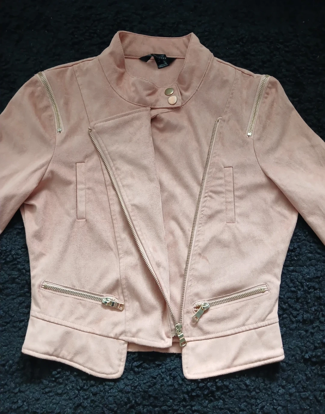 NEW  Cute Pink Faux Suede Moto Jacket - photo 3