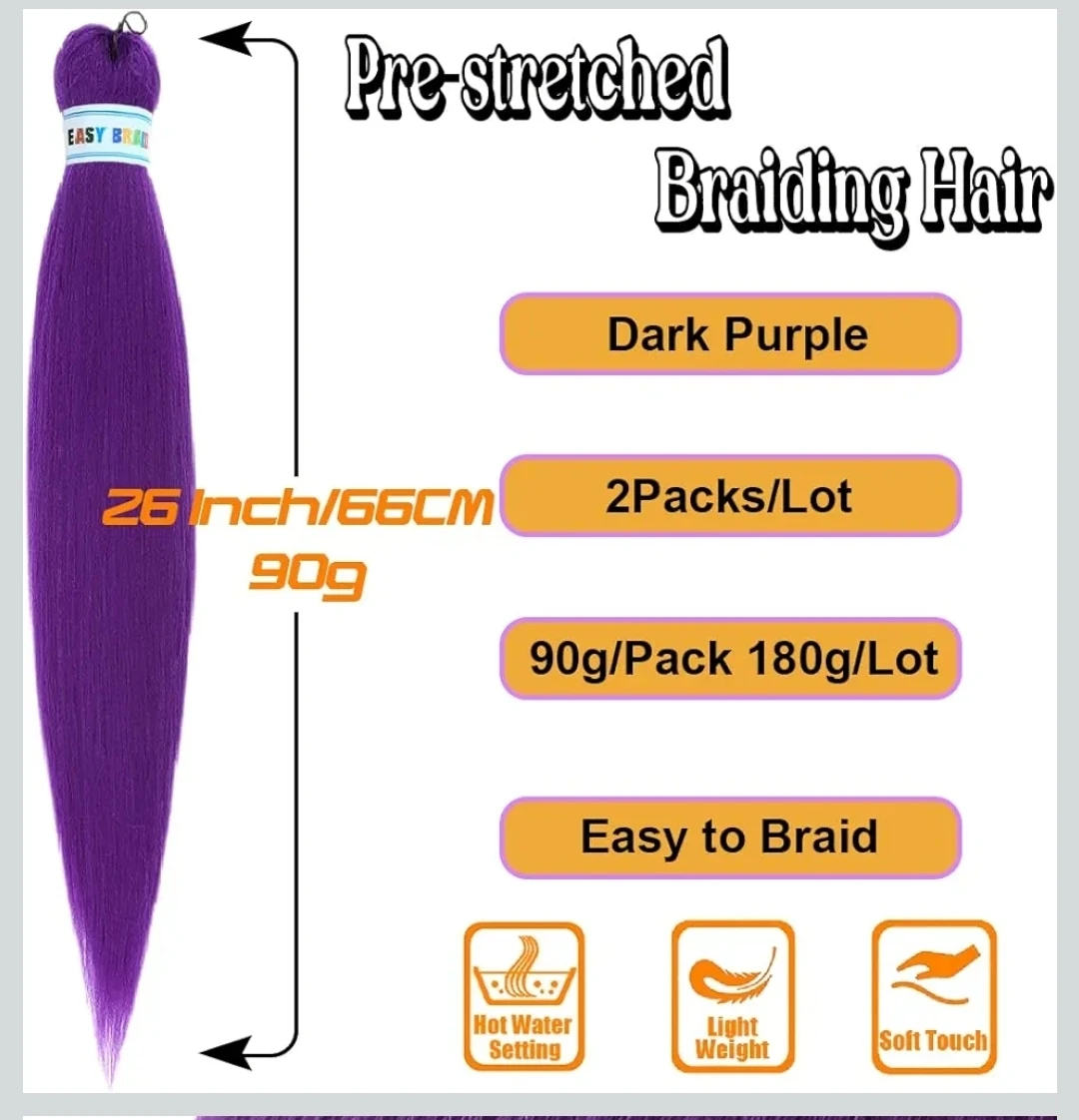 2 Packs Long Purple Braiding Hair 26 Inch - photo 4
