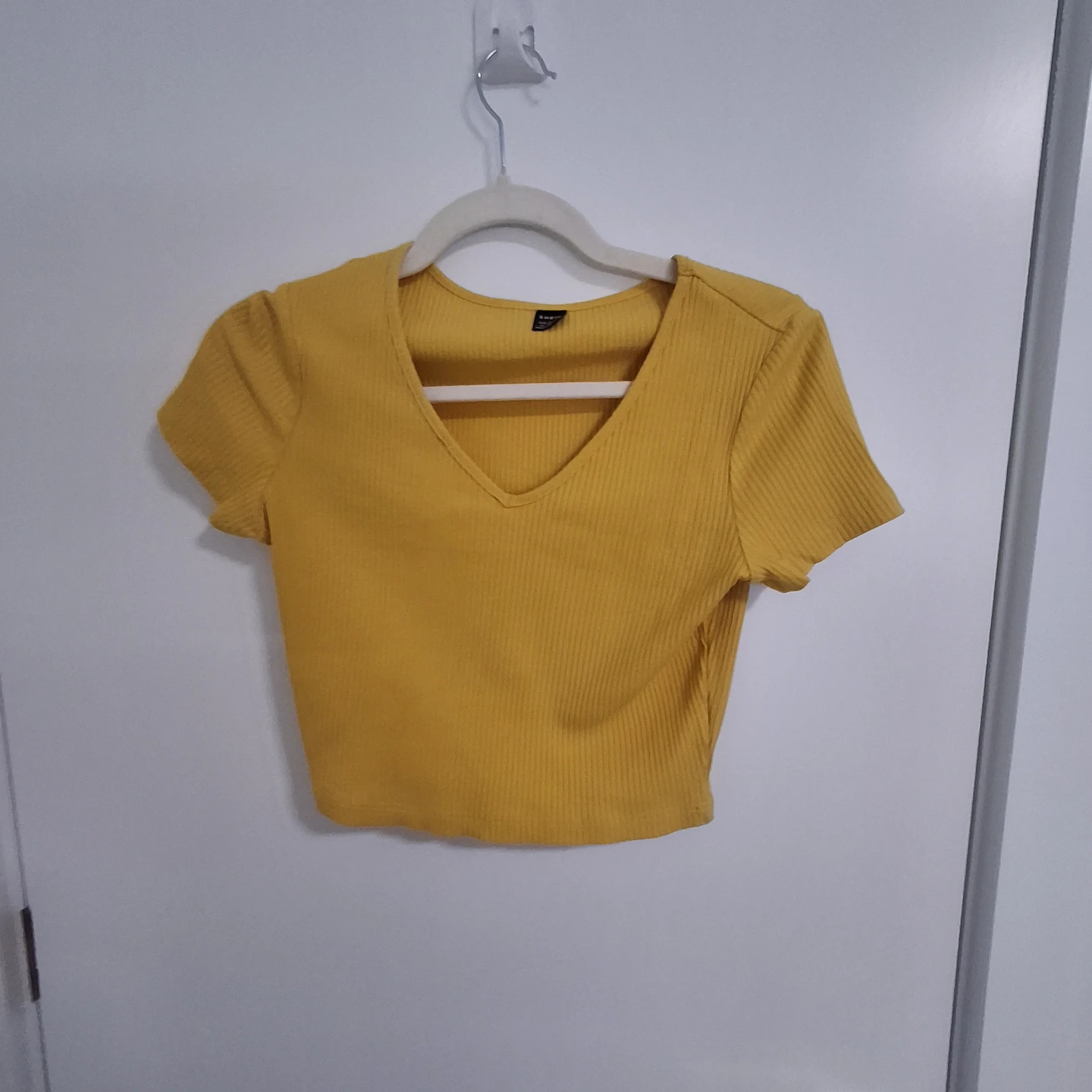 Yellow Ribbed V-Neck T-Shirt