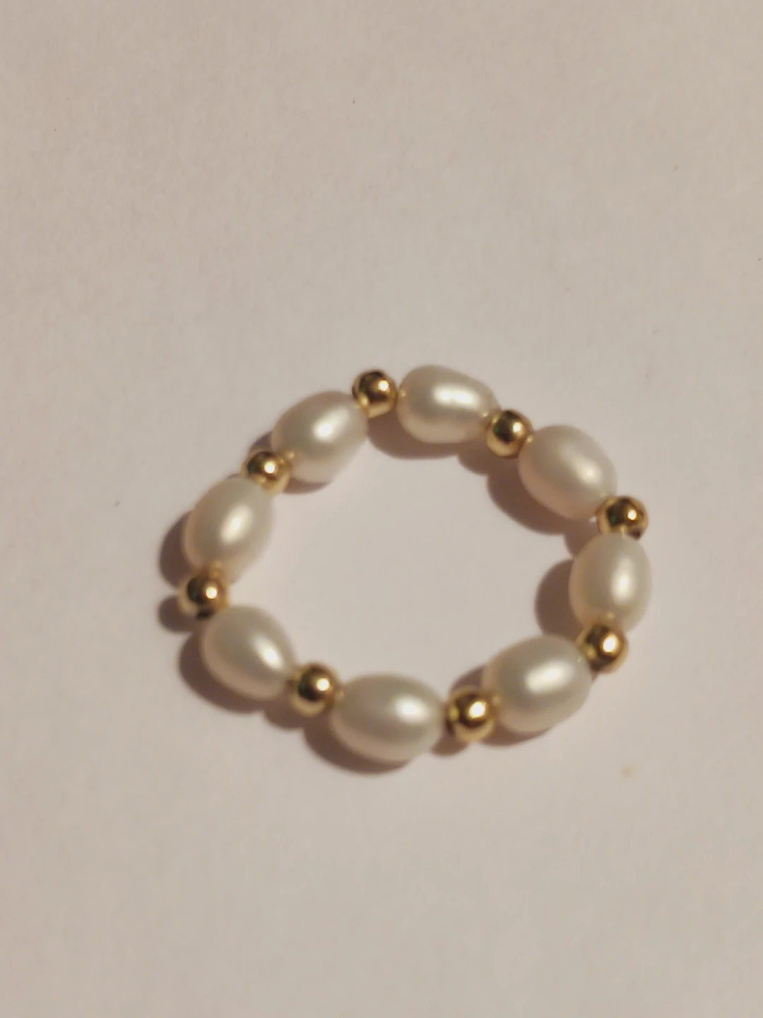 New !! Freshwater Pearl and Gold Bead Ring