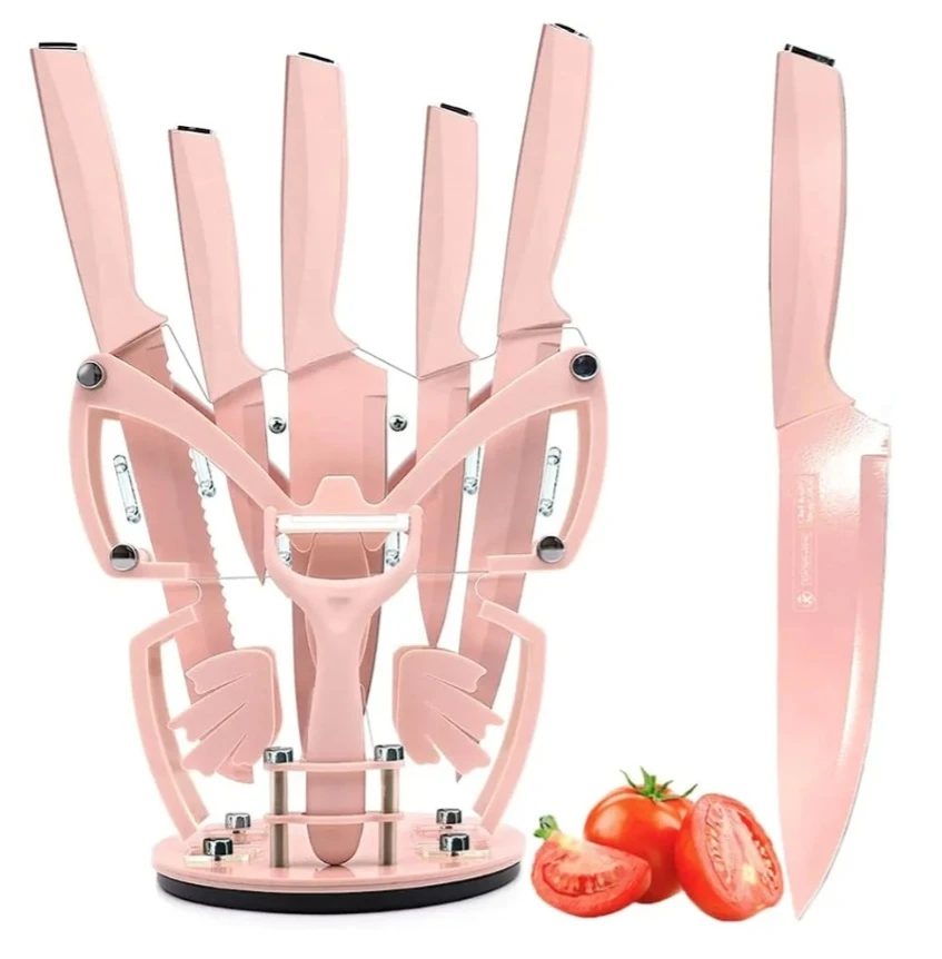 7 Pcs White Kitchen Knife Set with Stand - photo 4