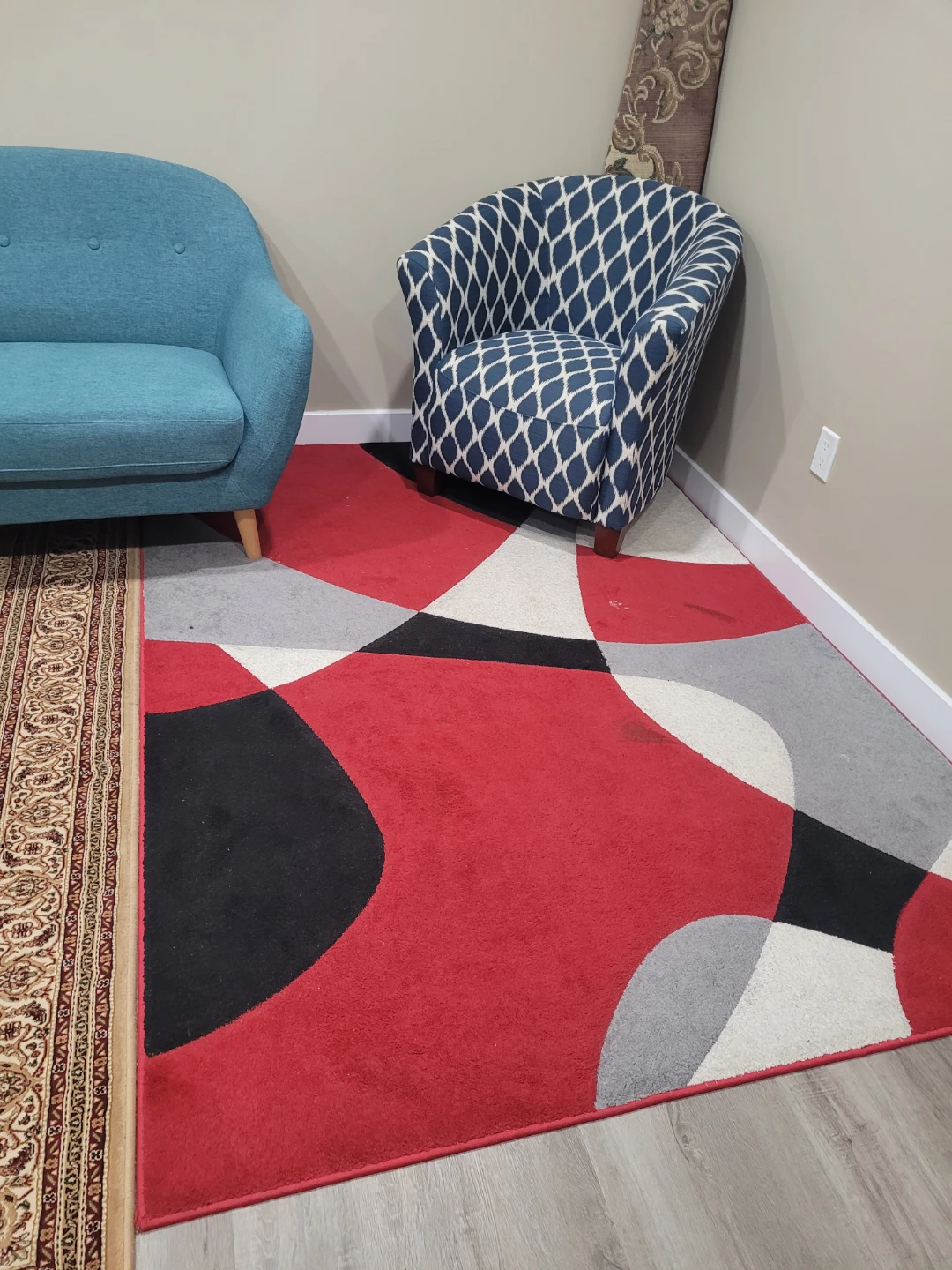 Modern Geometric Area Rug - Red, Black, Grey, White