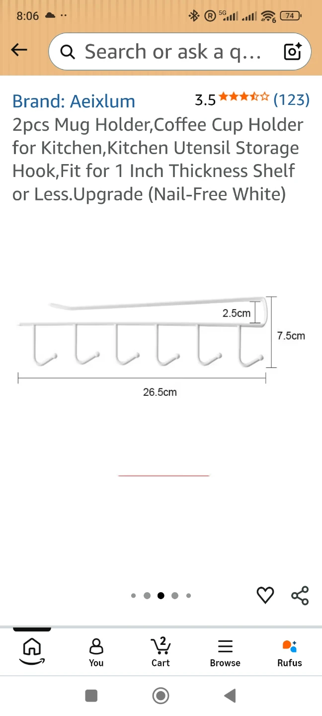 Aeixlum 2pcs Under Shelf Mug Holder - photo 2