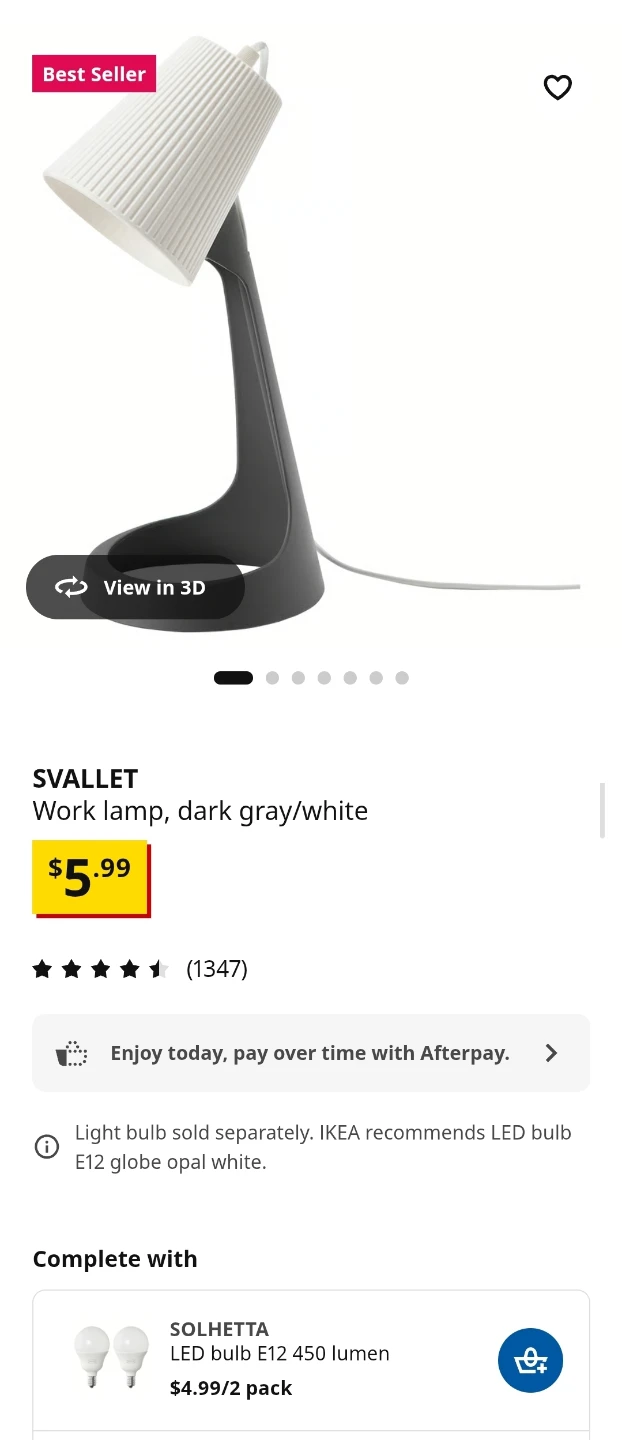 IKEA SVALLET Work Lamp, Dark Gray/White
