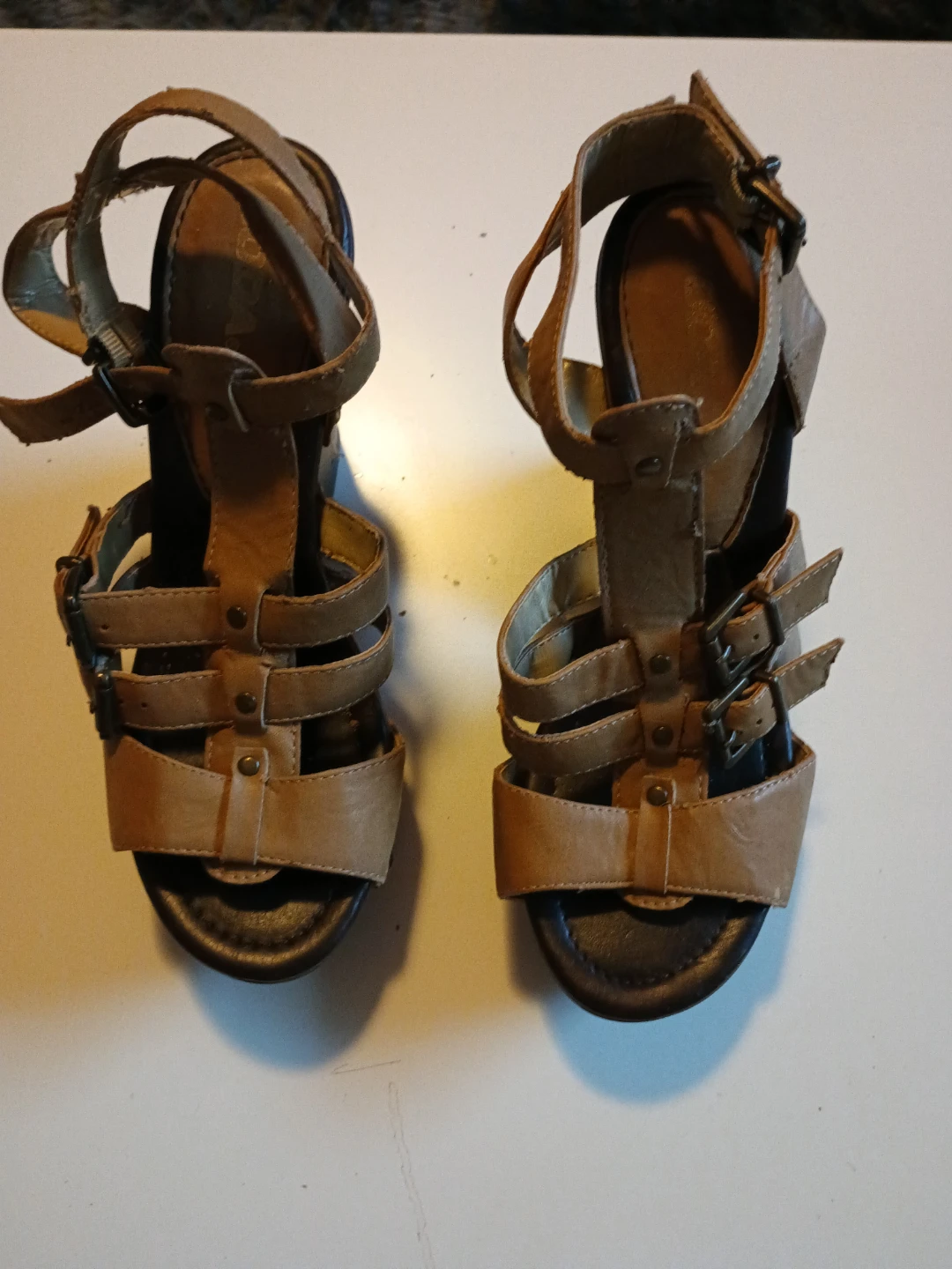 Tan Leather Wedge Sandals
