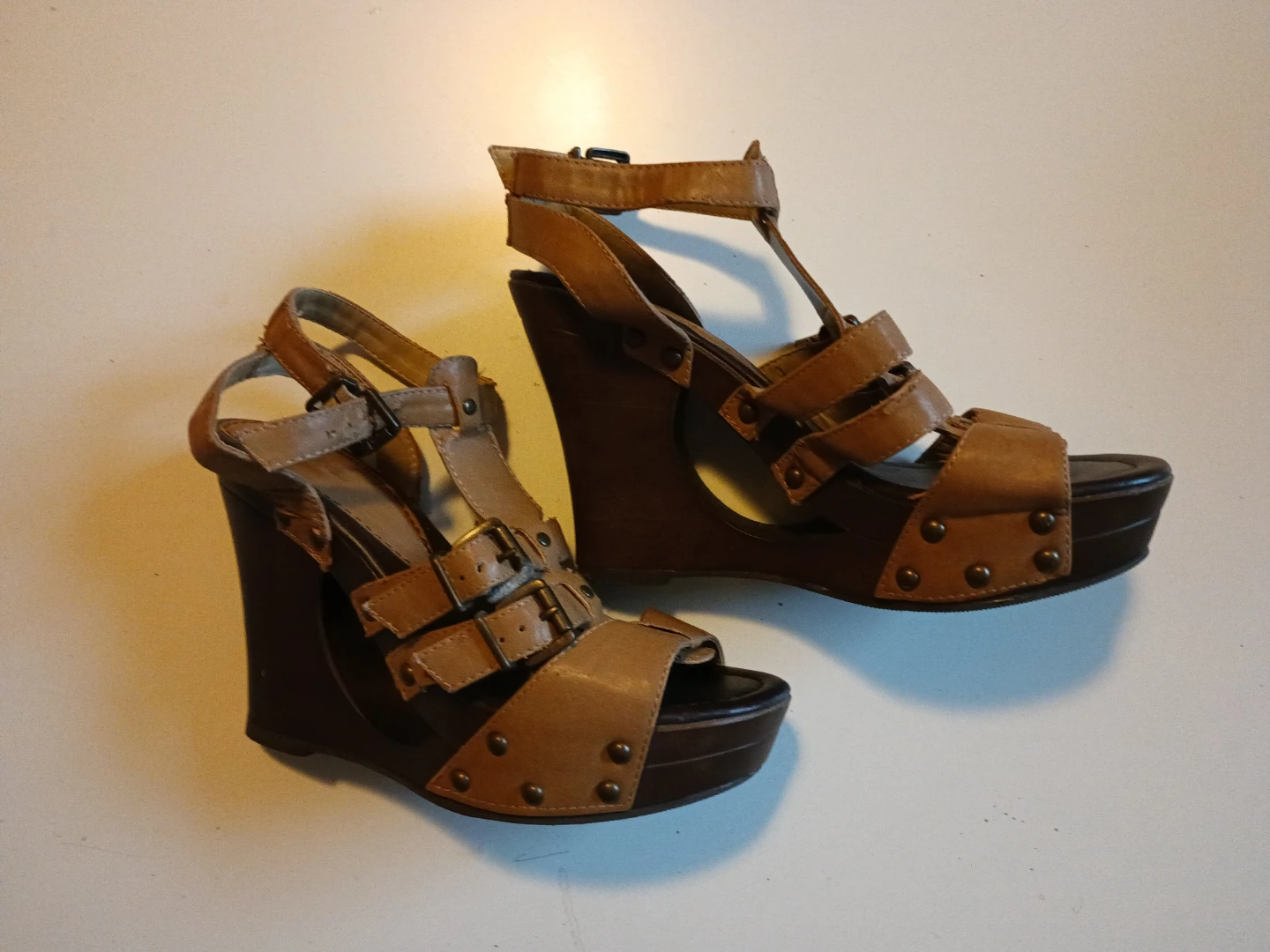 Tan Leather Wedge Sandals - photo 2