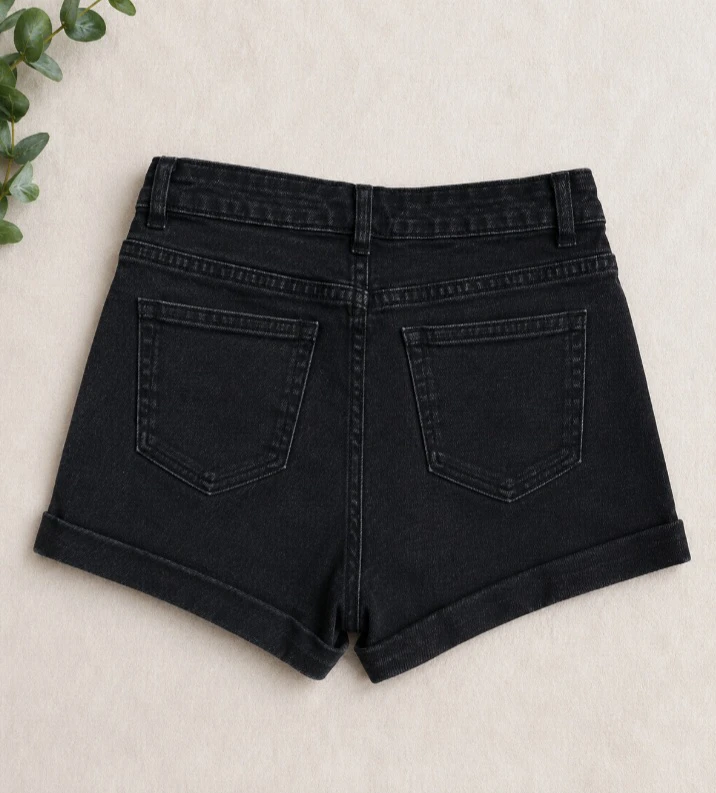 Black Denim High-Waisted Shorts - photo 4