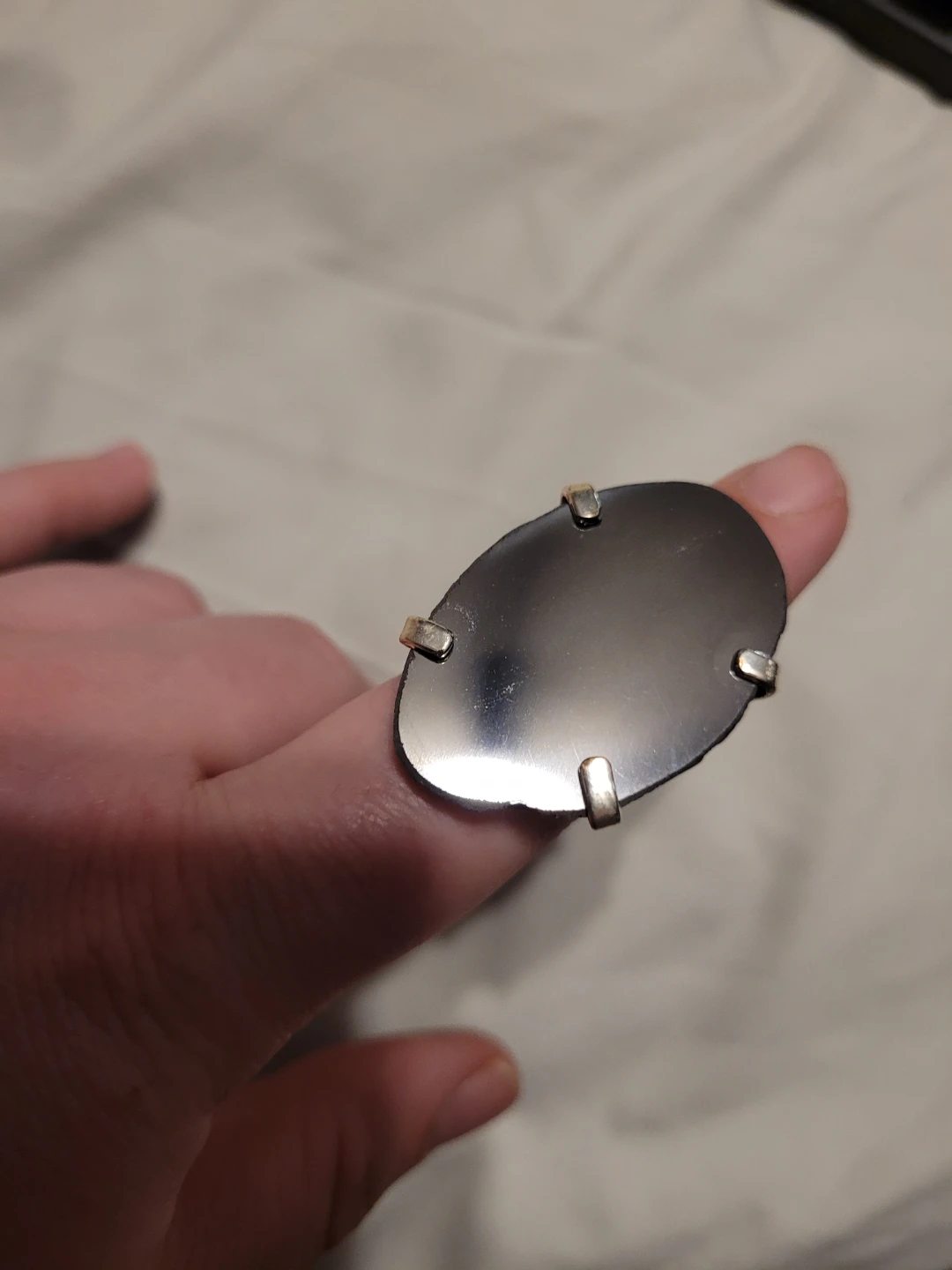 Adjustable Silver-Tone Ring with Dark Stone