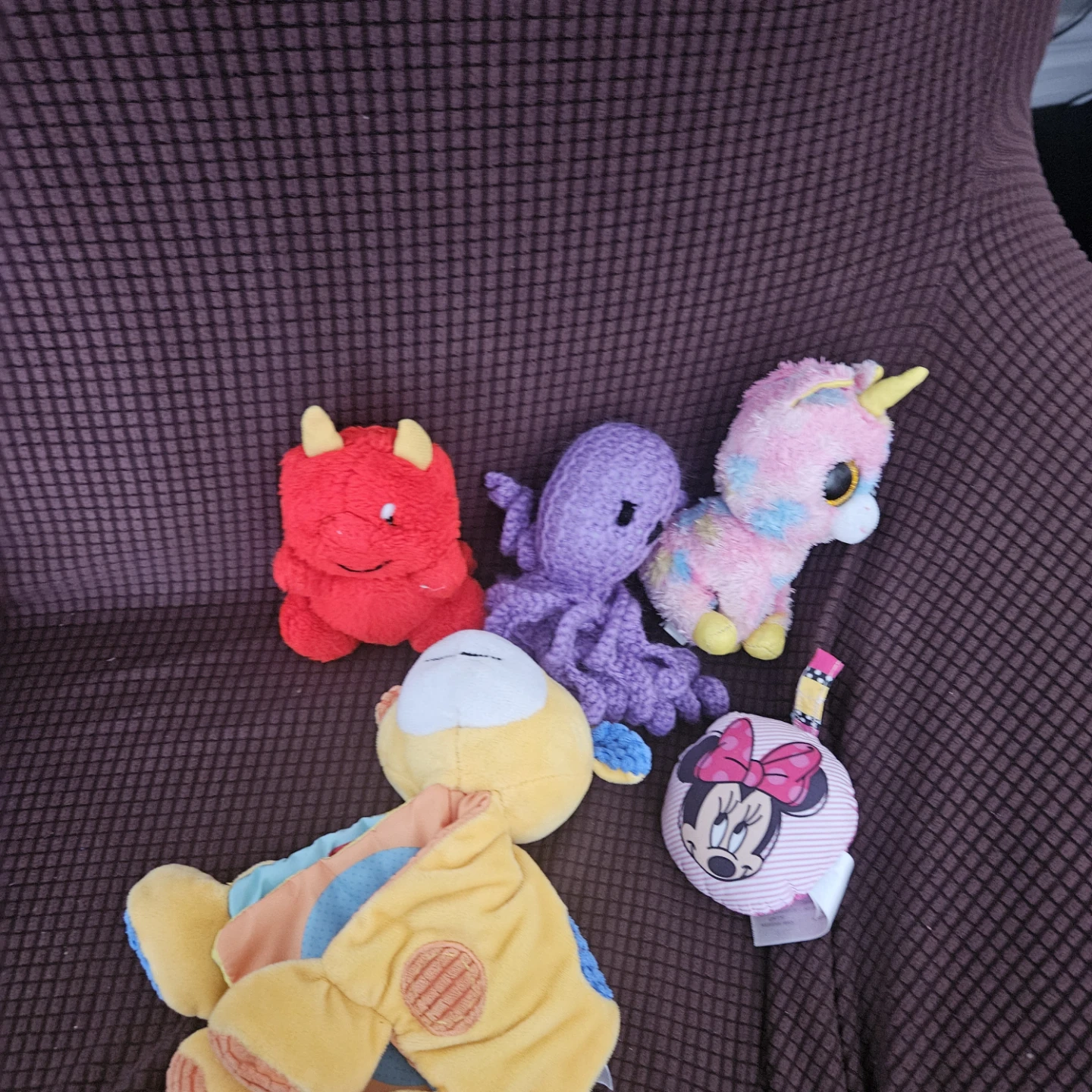 Bundle of 5 Plush Toys: Devil, Octopus, Unicorn, Giraffe,