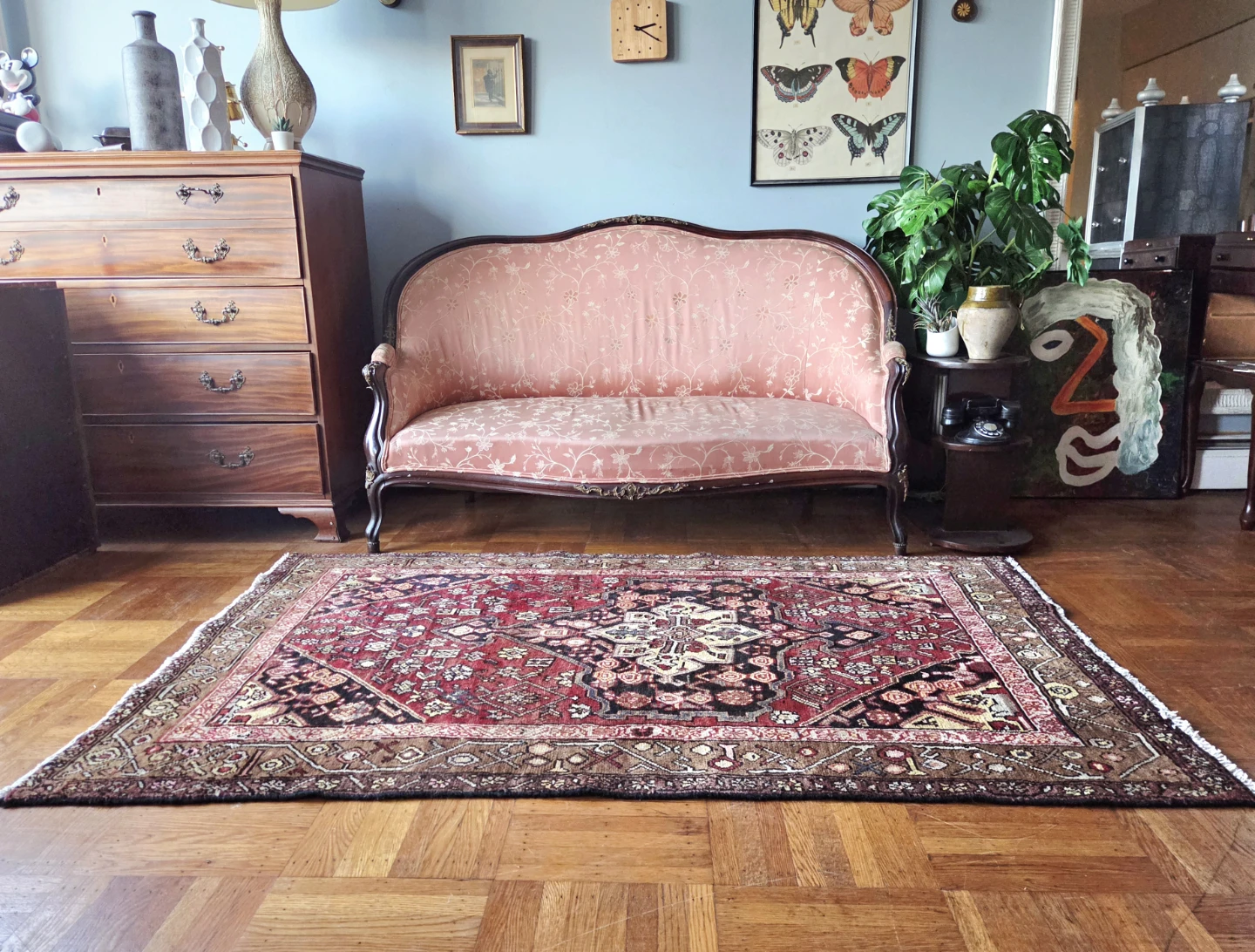 Vintage Zanjan Hand-Knotted Persian Wool Rug