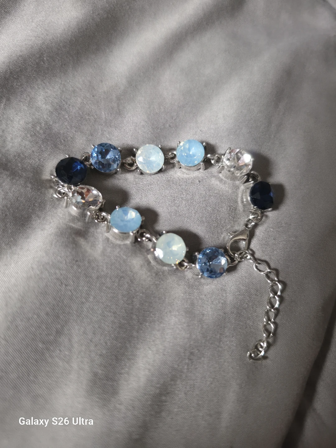Blue and clear rhinestone chain bracelet