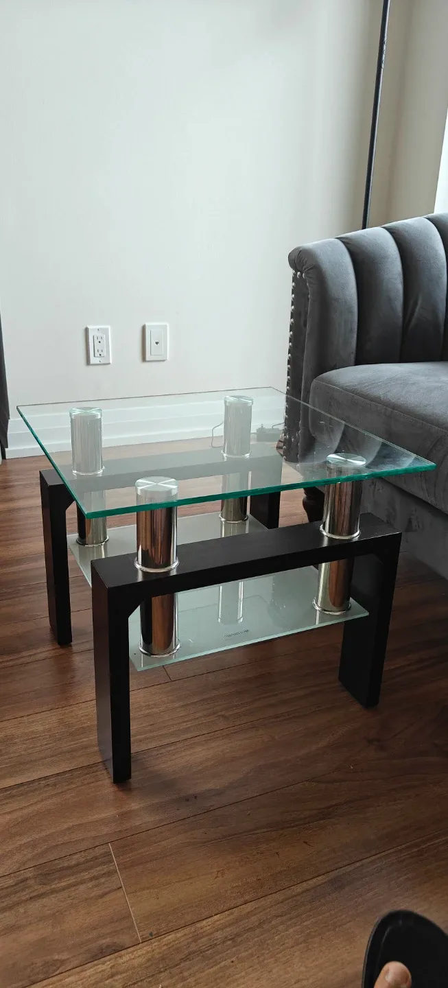 Glass and Wood Coffee Table Set - photo 2