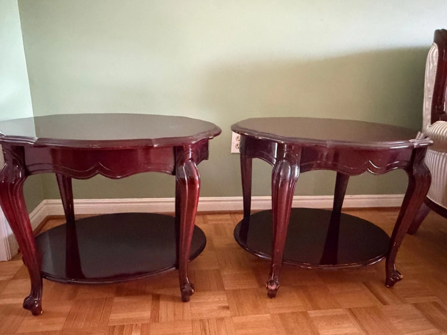 Set of 2 Vintage Cherry Oval Side Tables - photo 2