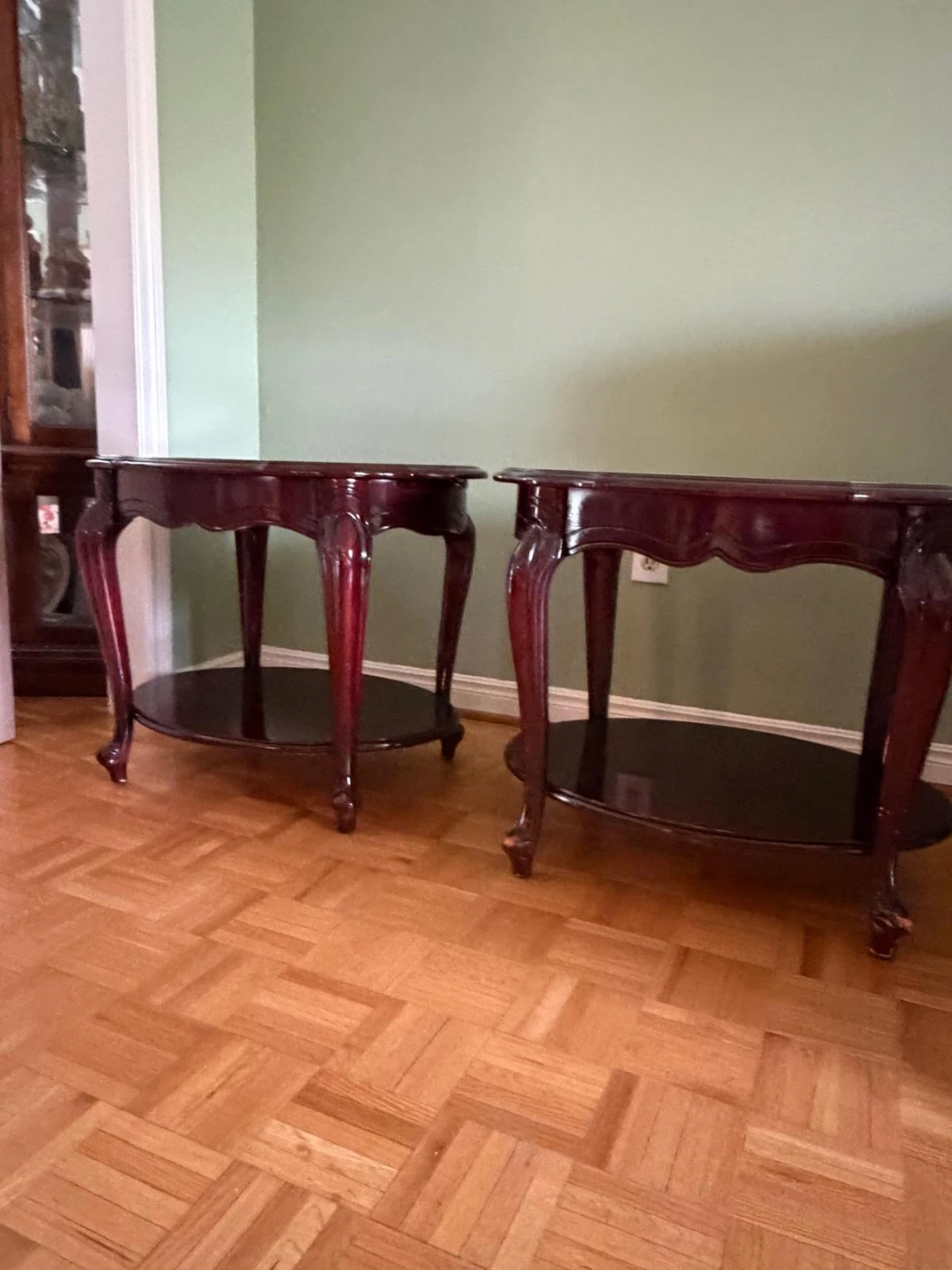 Set of 2 Vintage Cherry Oval Side Tables - photo 3