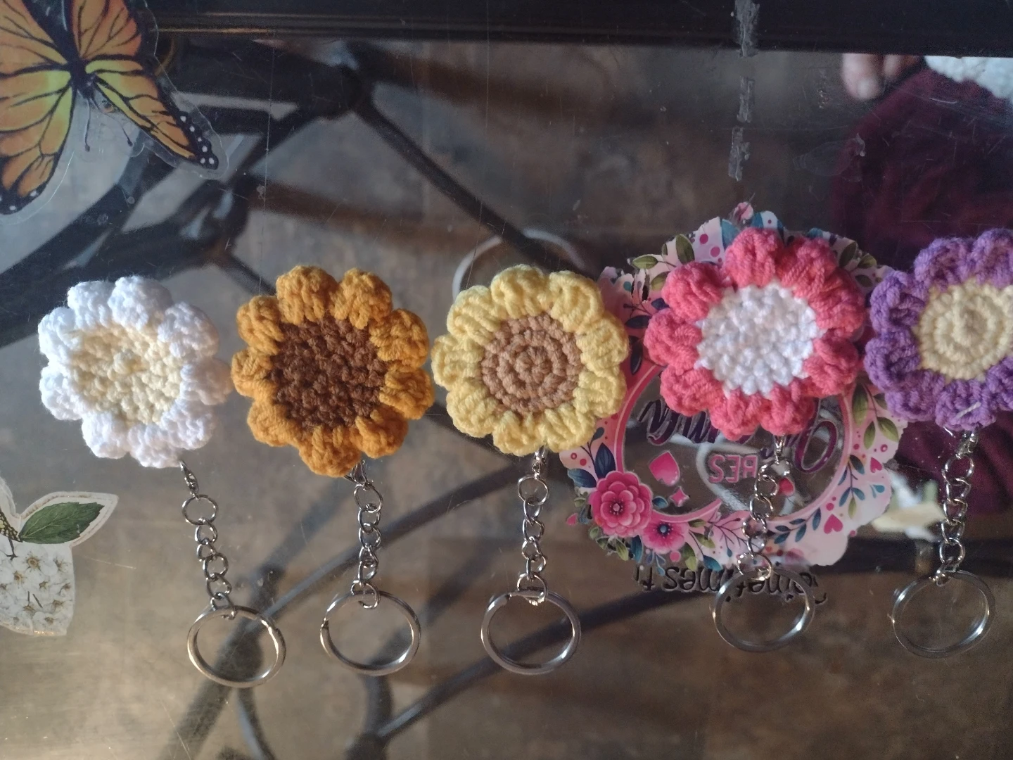Handmade Crochet Flower Keychains (Set of 5)