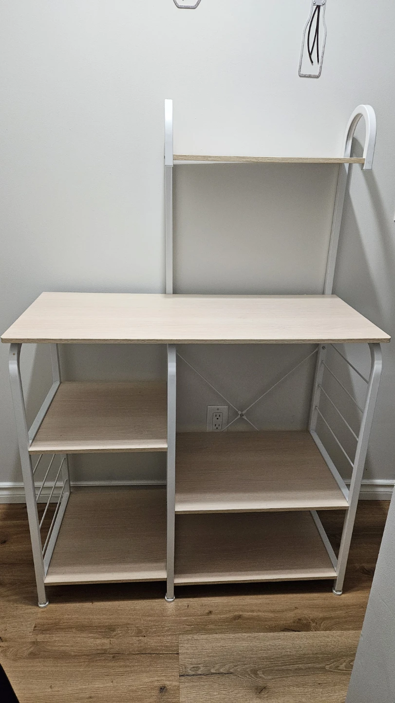 White and Wood Tiered Shelf Unit