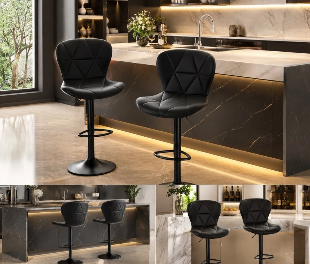 Black Adjustable Swivel Bar Stool - photo 2