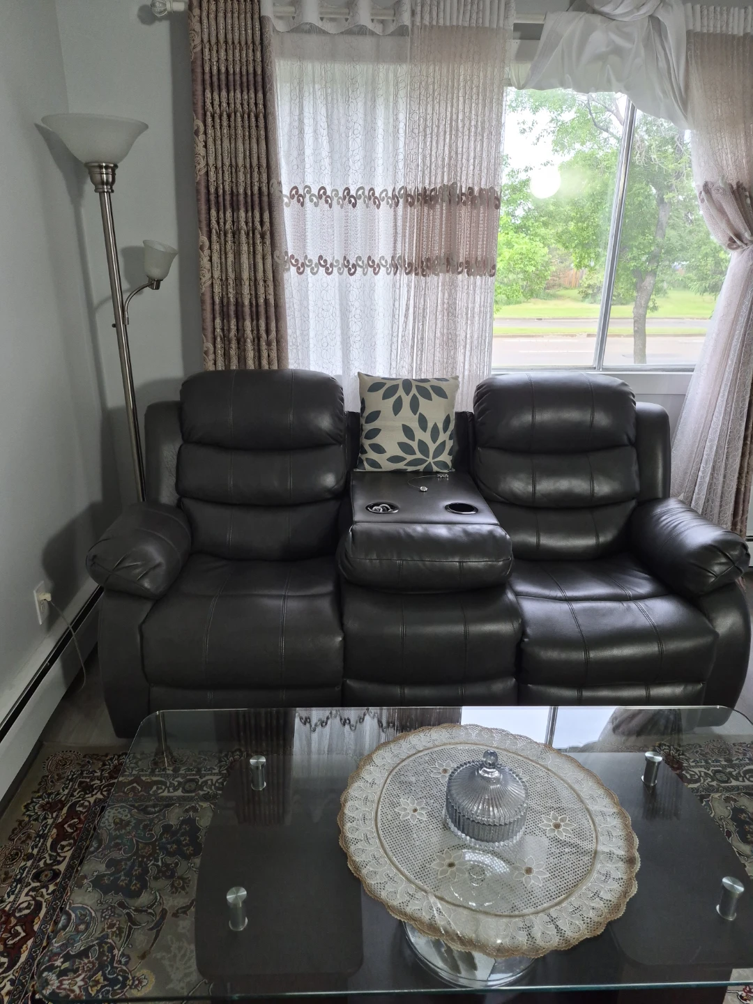 Grey Faux Leather Reclining Sofa with Cup Holders - photo 2