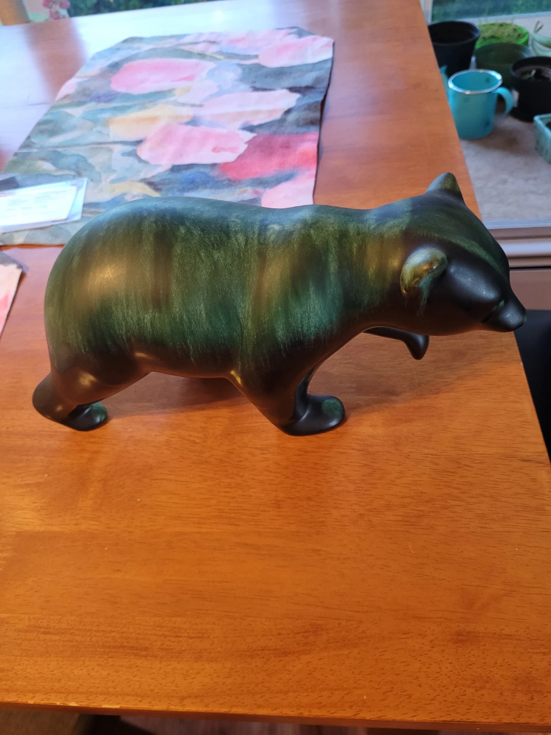 Ceramic Bear Figurine - Green Glaze