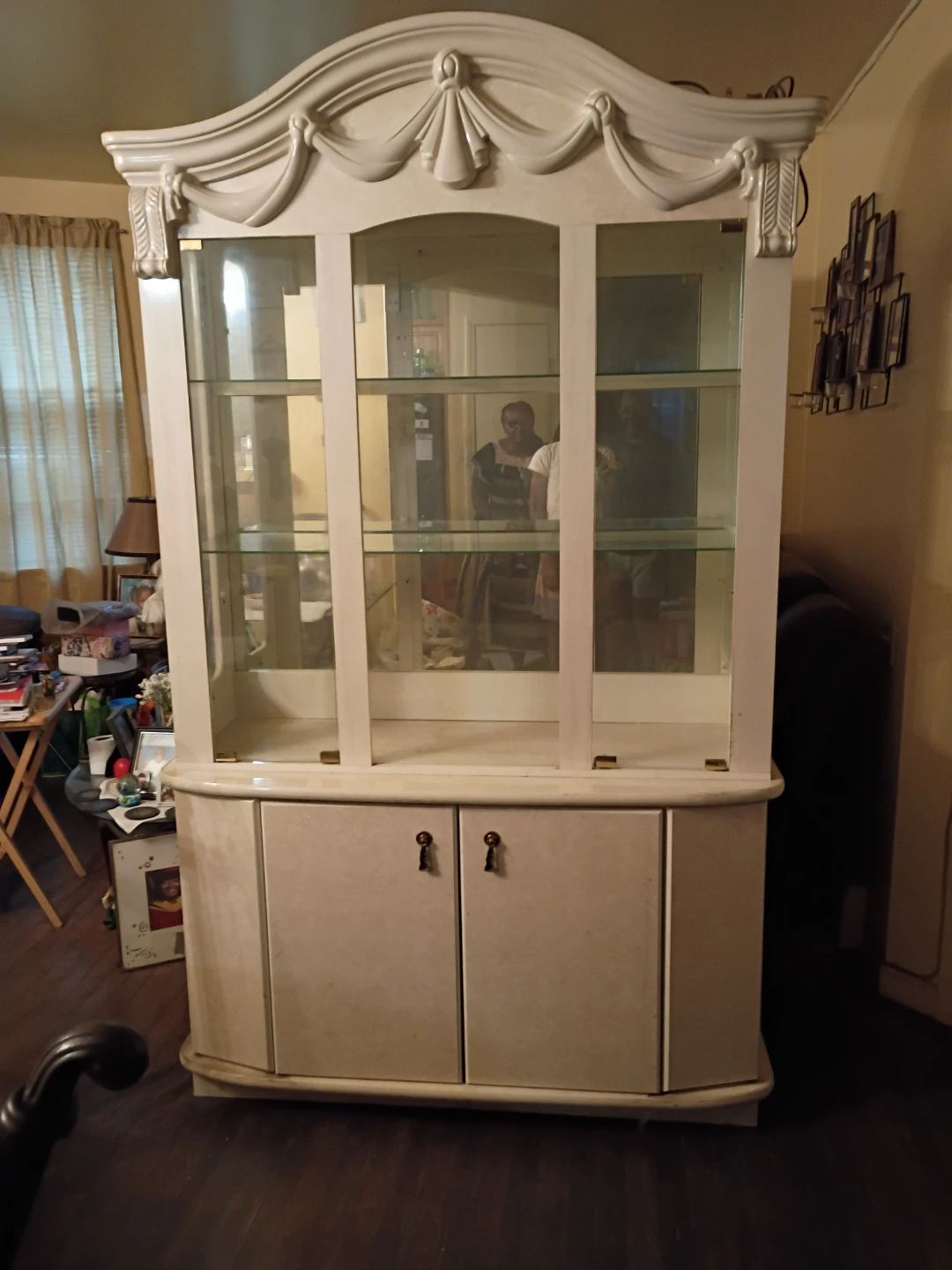 Cream China Cabinet with Glass Doors