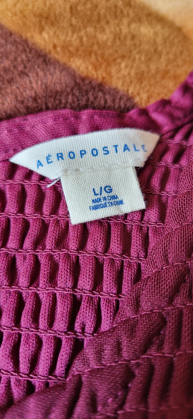 Aeropostale Burgundy Smocked Long Sleeve Dress ⚽ - photo 2