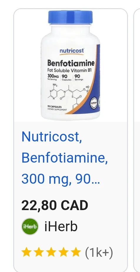 Nutricost Benfotiamine Fat Soluble Vitamin B1, 300mg