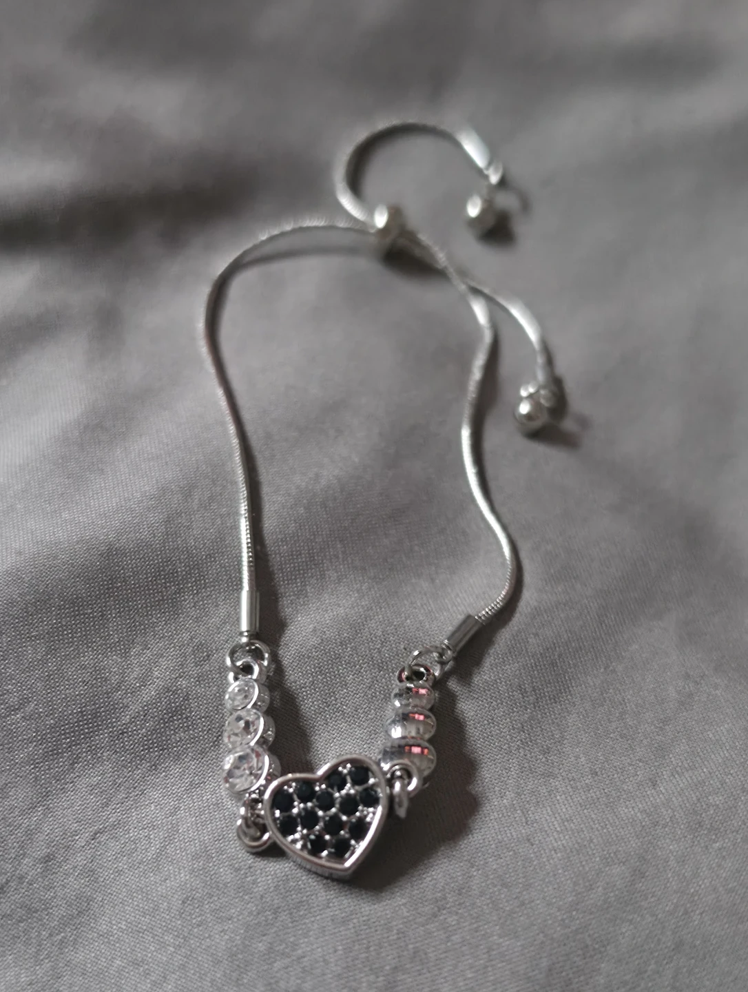 Silver Heart Charm Bracelet with Crystals